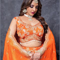 Orange Silk Bridal Lehenga Choli with Zari and Sequin Embroidery - Mangaldeep NX