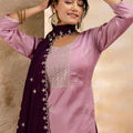 Outstanding Lavender Embroidered Silk Blend Readymade Salwar Kameez - Mangaldeep NX