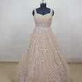 Pale Peach Net Evening Gown with Sequin Embroidery - Mangaldeep NX