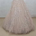 Pale Peach Net Evening Gown with Sequin Embroidery - Mangaldeep NX