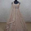 Pale Peach Net Evening Gown with Sequin Embroidery - Mangaldeep NX