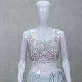 Pastel Blue Embellished Draped Saree Gown with Sleeveless Blouse - Mangaldeep NX