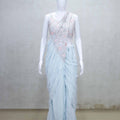Pastel Blue Embellished Draped Saree Gown with Sleeveless Blouse - Mangaldeep NX