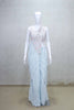 Pastel Blue Embellished Draped Saree Gown with Sleeveless Blouse - Mangaldeep NX