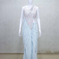 Pastel Blue Embellished Draped Saree Gown with Sleeveless Blouse - Mangaldeep NX