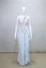 Pastel Blue Embellished Draped Saree Gown with Sleeveless Blouse - Mangaldeep NX