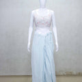 Pastel Blue Embellished Draped Saree Gown with Sleeveless Blouse - Mangaldeep NX