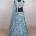 Pastel Blue Embroidered Lehenga Choli with Mirror Work Dupatta - Mangaldeep NX