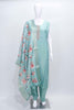 Pastel Blue Silk Suit with Floral Print Dupatta & Embellished Neckline - Mangaldeep NX