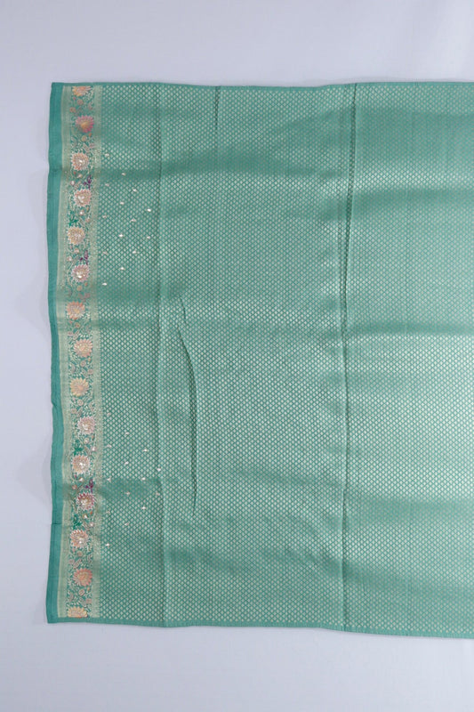 Pastel Green and Beige Banarasi Silk Saree with Diamond Pattern and Intricate - Mangaldeep NX
