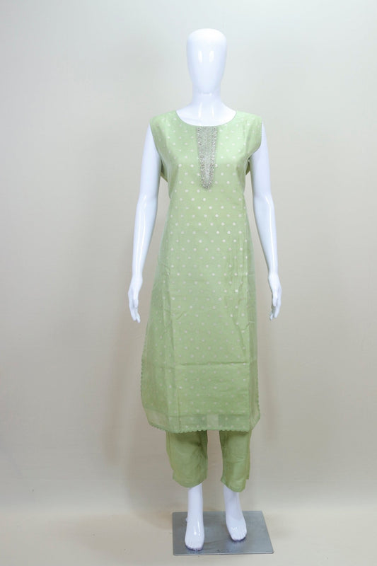 Pastel Green Cotton Straight Kurta Set with Gota Work Dupatta - Mangaldeep NX