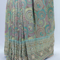 Pastel Green Designer Saree with Sequin Embroidery and Mirror Work Pallu - Mangaldeep NX