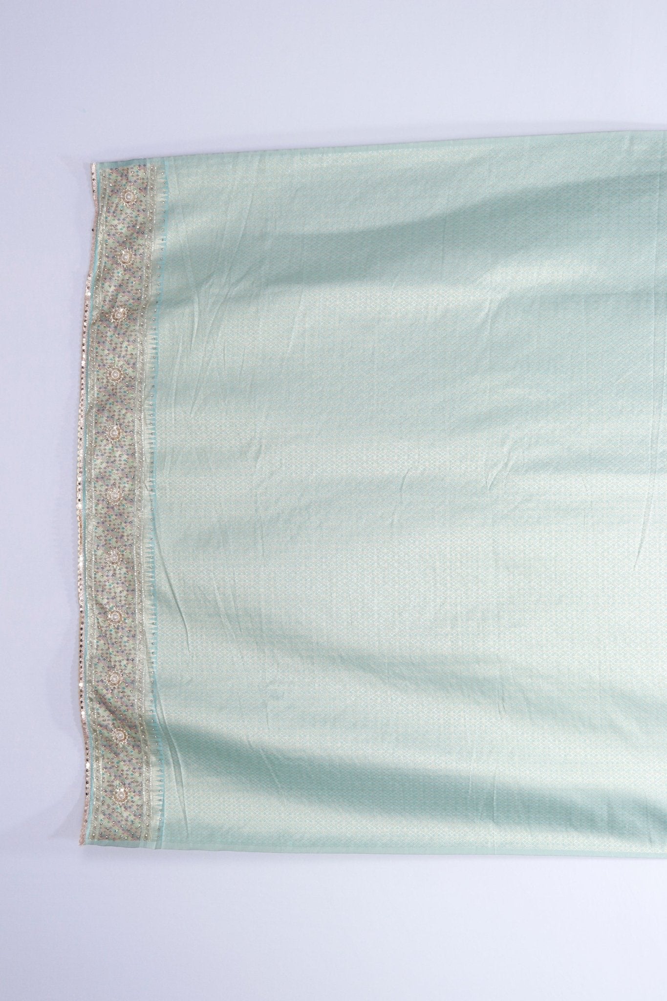 Pastel Green Designer Saree with Sequin Embroidery and Mirror Work Pallu - Mangaldeep NX