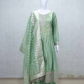 Pastel Green Embroidered Salwar Suit Set with Brocade Dupatta and Palazzo Pants - Mangaldeep NX