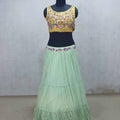 Pastel Green Lehenga with Colorful Embroidered Yellow Blouse - Mangaldeep NX