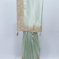 Pastel Green Organza Saree with Heavy Embroidered Border and Tassels - Mangaldeep NX