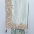Pastel Green Organza Saree with Heavy Embroidered Border and Tassels - Mangaldeep NX