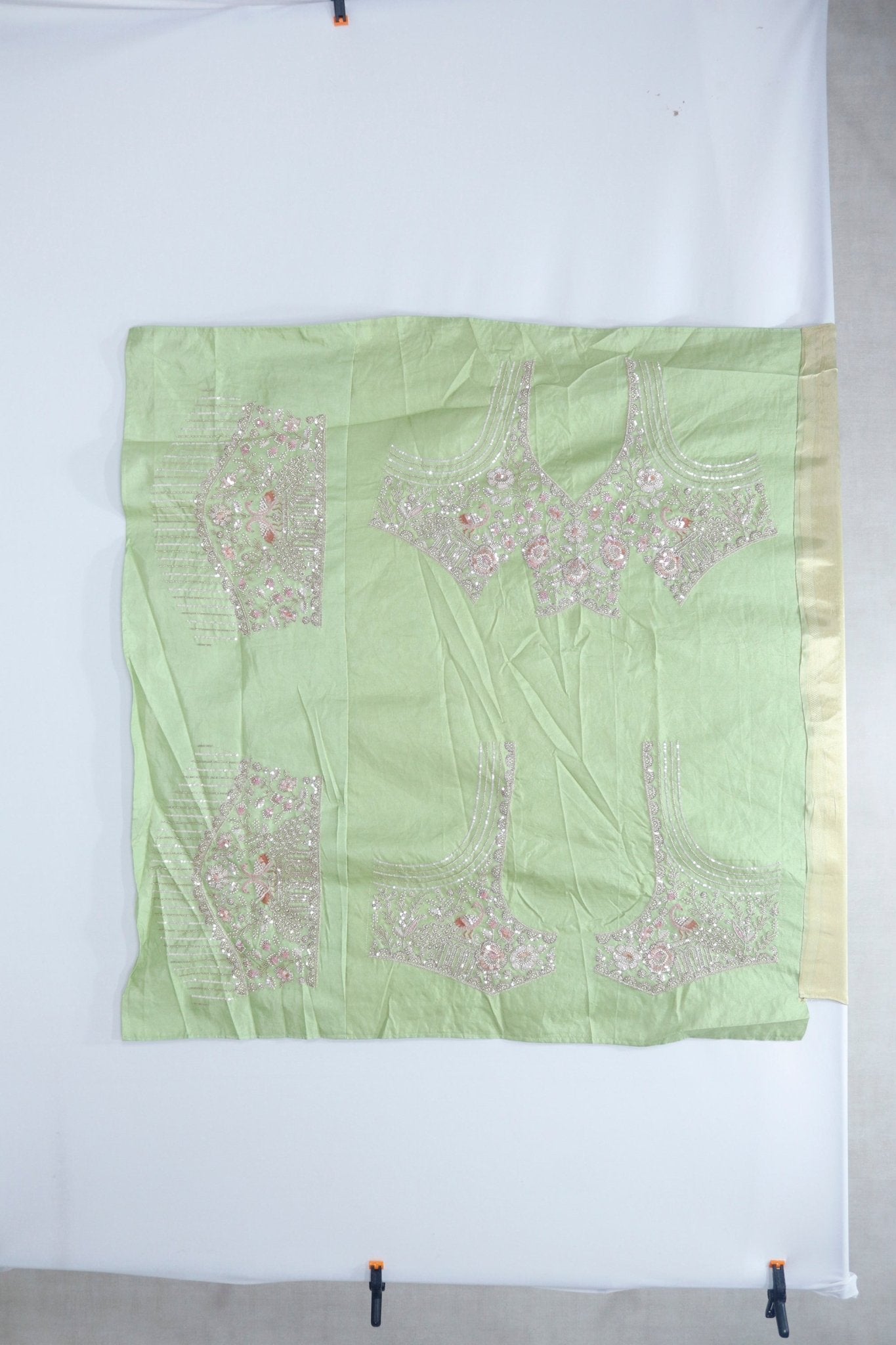 Pastel Green Organza Saree with Heavy Embroidered Border and Tassels - Mangaldeep NX