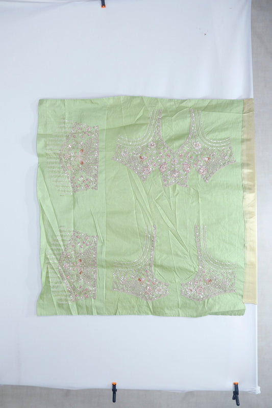 Pastel Green Organza Saree with Heavy Embroidered Border and Tassels - Mangaldeep NX