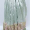 Pastel Green Organza Saree with Heavy Embroidered Border and Tassels - Mangaldeep NX