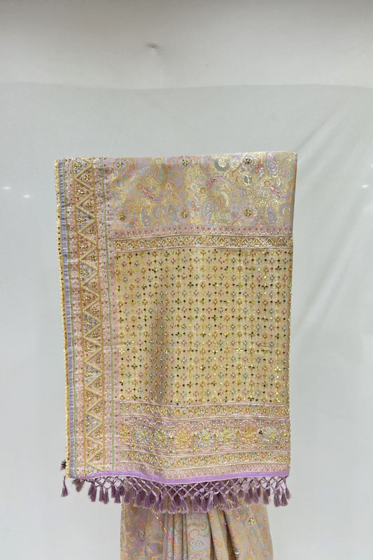 Pastel Lilac & Gold Banarasi Silk Saree - Mangaldeep NX