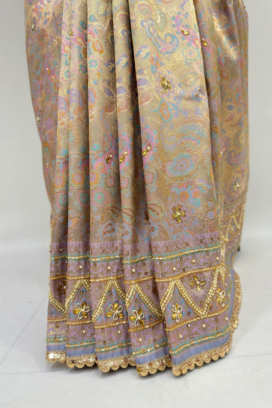 Pastel Lilac & Gold Banarasi Silk Saree - Mangaldeep NX