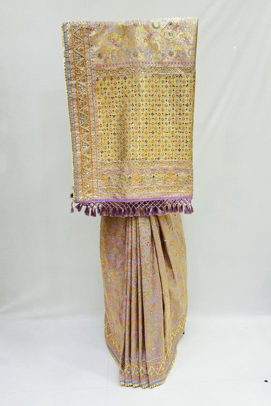 Pastel Lilac & Gold Banarasi Silk Saree - Mangaldeep NX