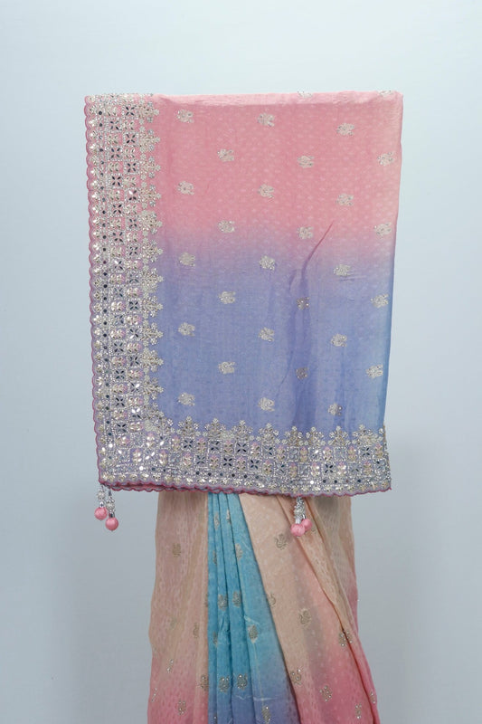 Pastel Ombre Bandhani Saree Designer Ethnic Wear for Festive Wedding LooK - Mangaldeep NX