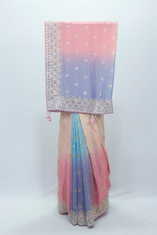 Pastel Ombre Bandhani Saree Designer Ethnic Wear for Festive Wedding LooK - Mangaldeep NX