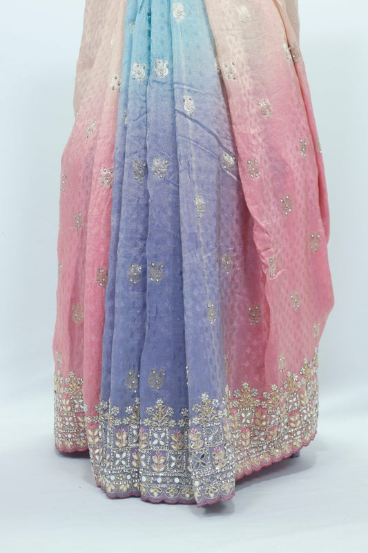 Pastel Ombre Bandhani Saree Designer Ethnic Wear for Festive Wedding LooK - Mangaldeep NX