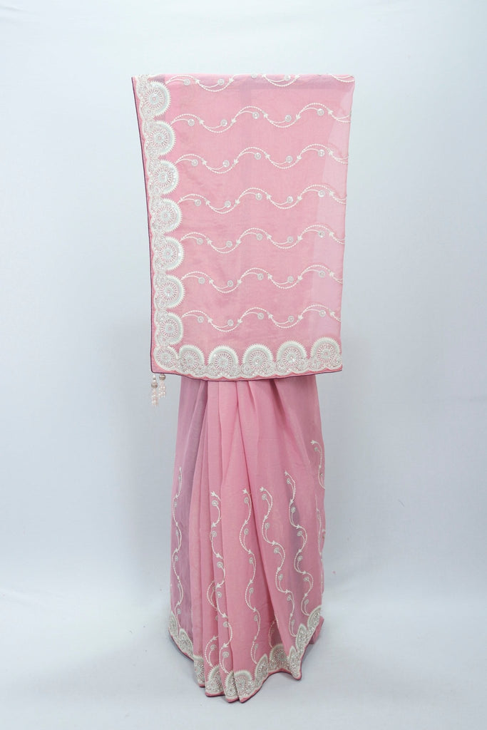 Pastel Pink Georgette Saree for Festive Party Wear - Mangaldeep NX