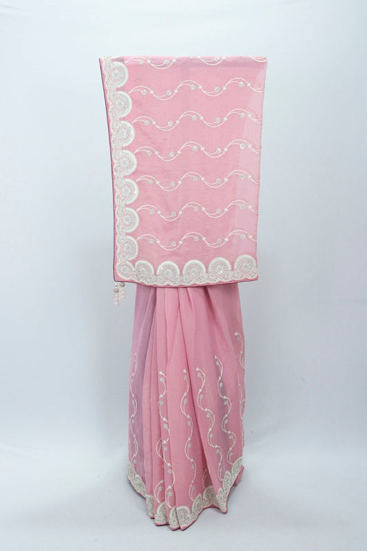 Pastel Pink Georgette Saree for Festive Party Wear - Mangaldeep NX