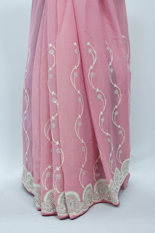 Pastel Pink Georgette Saree for Festive Party Wear - Mangaldeep NX