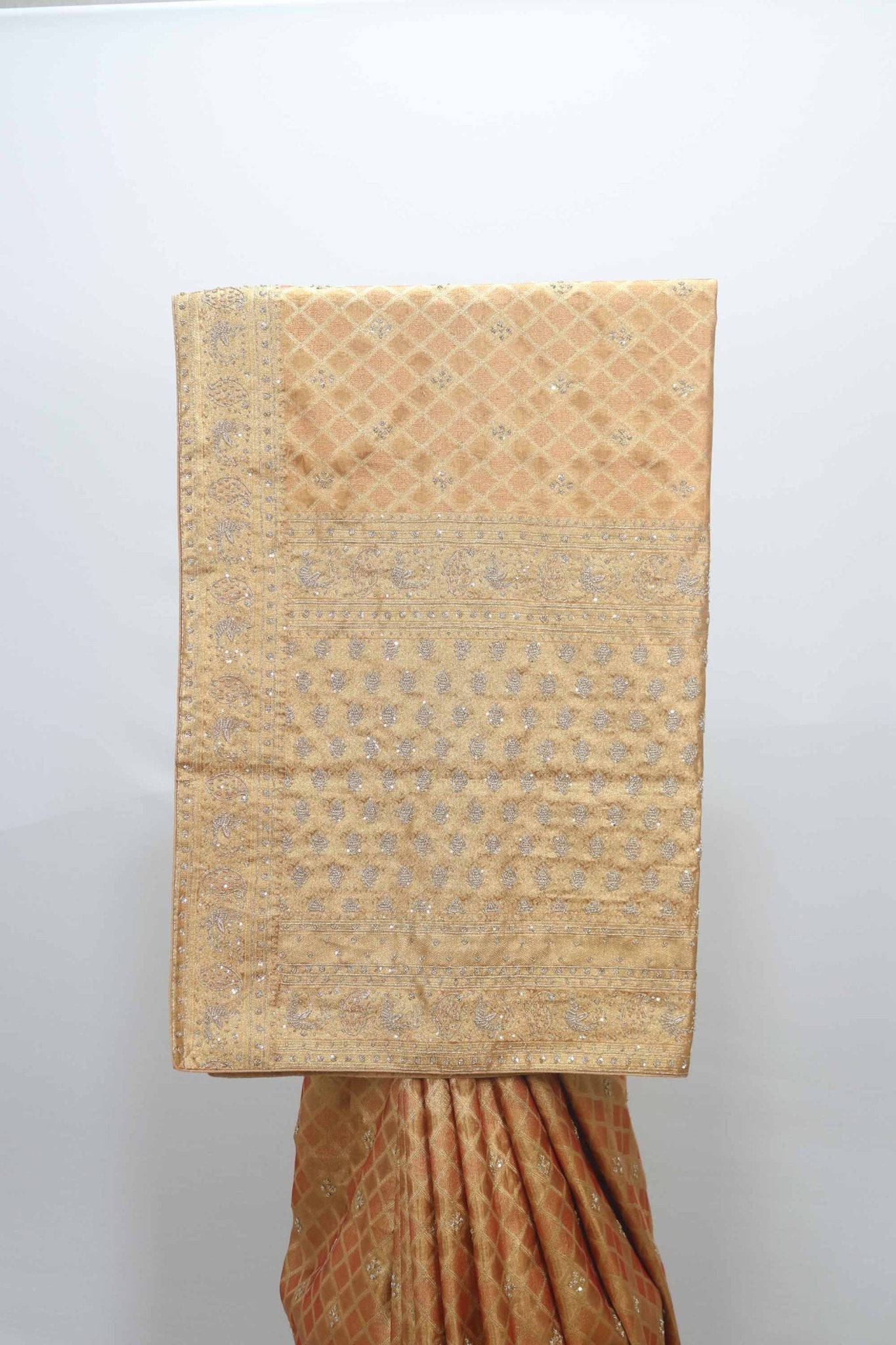 Peach Banarasi Silk Saree with Silver Zari Work - Mangaldeep NX