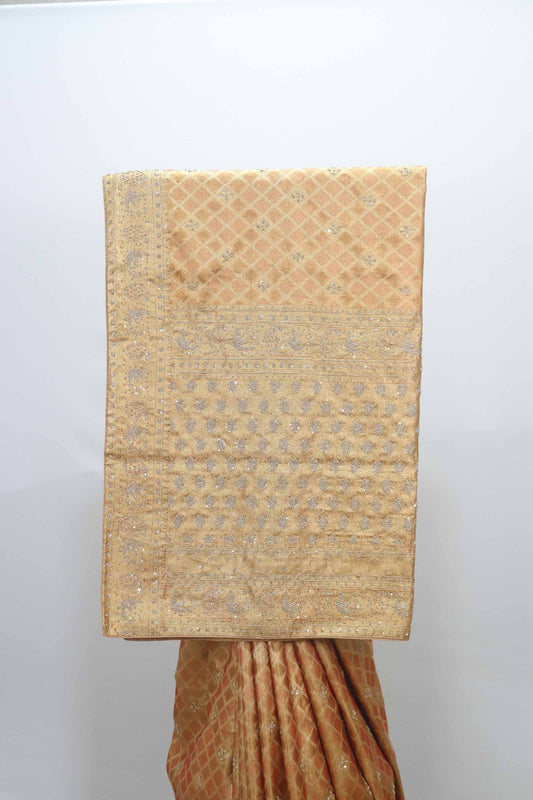 Peach Banarasi Silk Saree with Silver Zari Work - Mangaldeep NX