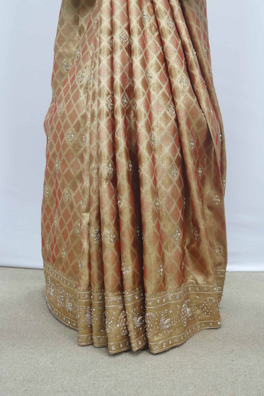 Peach Banarasi Silk Saree with Silver Zari Work - Mangaldeep NX