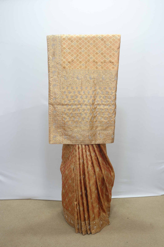 Peach Banarasi Silk Saree with Silver Zari Work - Mangaldeep NX