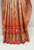 Peach Designer Saree with Red Embroidered Pallu & Tassels - Mangaldeep NX