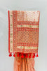 Peach Designer Saree with Red Embroidered Pallu & Tassels - Mangaldeep NX