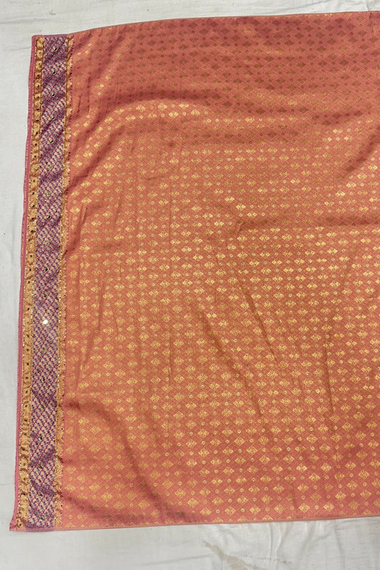 Peach Designer Saree with Red Embroidered Pallu & Tassels - Mangaldeep NX