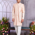 Peach Embroidered Indo Western Sherwani for Men - Mangaldeep NX