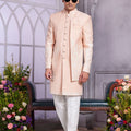 Peach Embroidered Indo Western Sherwani for Men - Mangaldeep NX