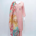 Peach Embroidered Kurta Set with Floral Printed Dupatta and Straight Pants for Women - Mangaldeep NX