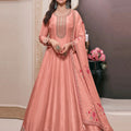 Peach Embroidered Silk Semi Stitched Anarkali Suit with Dupatta - Mangaldeep NX