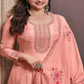 Peach Embroidered Silk Semi Stitched Anarkali Suit with Dupatta - Mangaldeep NX