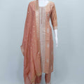 Peach Foil Printed Cotton Straight Suit Set with Embroidered Dupatta - Mangaldeep NX