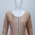 Peach Foil Printed Cotton Straight Suit Set with Embroidered Dupatta - Mangaldeep NX