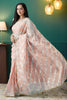 Peach Organza Saree with Gold Leaf Vine Print and Sequin Lace Border - Mangaldeep NX