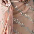 Peach Organza Saree with Gold Leaf Vine Print and Sequin Lace Border - Mangaldeep NX