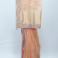 Peach Organza Saree with Multicolor Embroidery and Zari Woven Pallu - Mangaldeep NX
